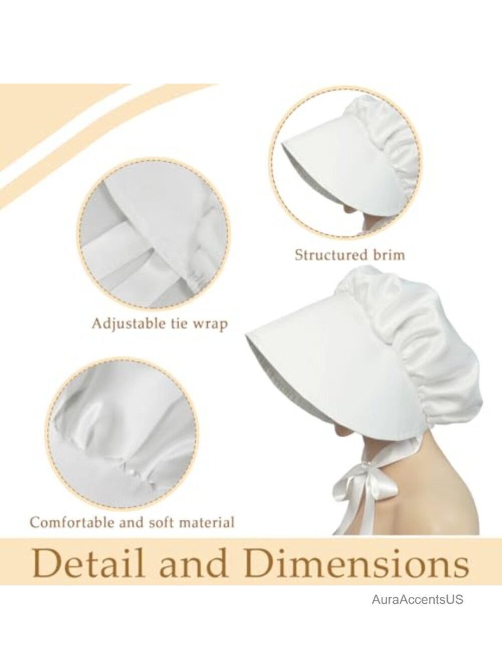 Pioneer Bonnet Colonial Peasant Hat Prairie Cap Nightcap Maid Cosplay - Picture 3 of 6